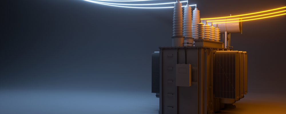 Power transformer on a dark background